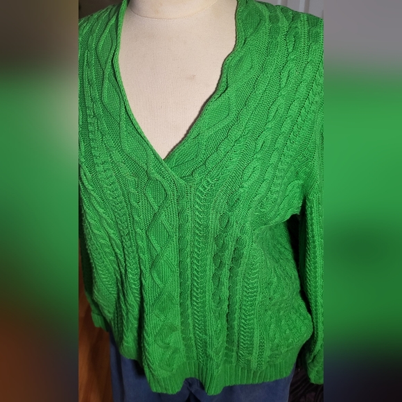 Green Chaps Cable Knit Sweater - Picture 2 of 5